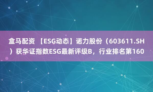 盒马配资 【ESG动态】诺力股份（603611.SH）获华证指数ESG最新评级B，行业排名第160