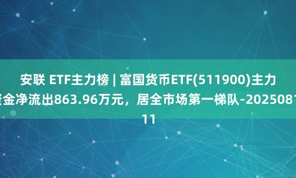安联 ETF主力榜 | 富国货币ETF(511900)主力资金净流出863.96万元，居全市场第一梯队-20250811